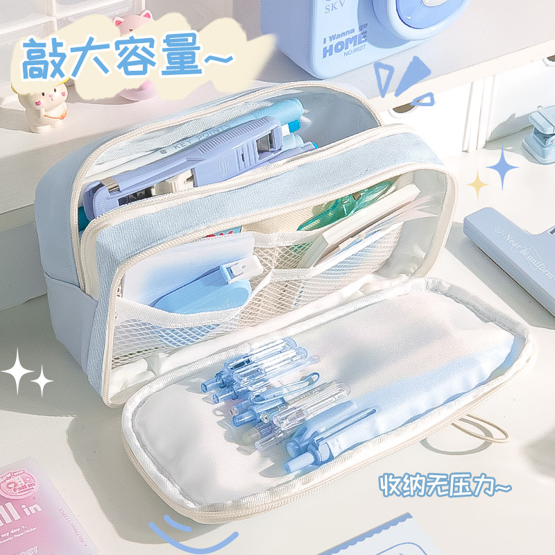 笔袋温柔慵懒风学生文具袋软乎乎女孩高颜值女生初中ins风大容量详情图